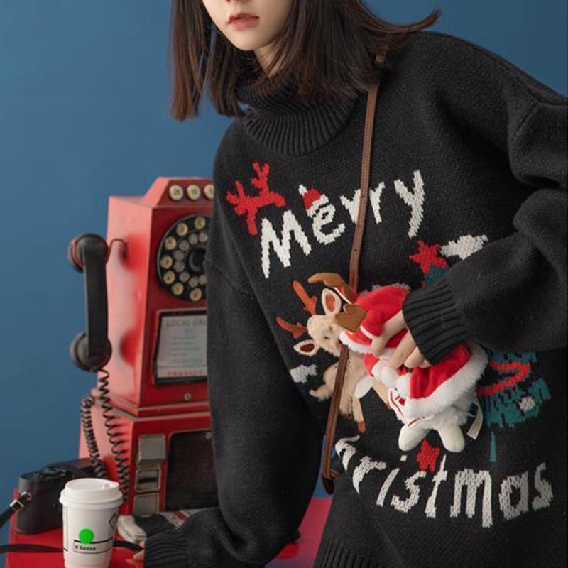 Autumn Winter  Women Fashion Sweater Casual Knitting Sweater Turtleneck  Pullovers Loose Casual Long Sleeve Sweater