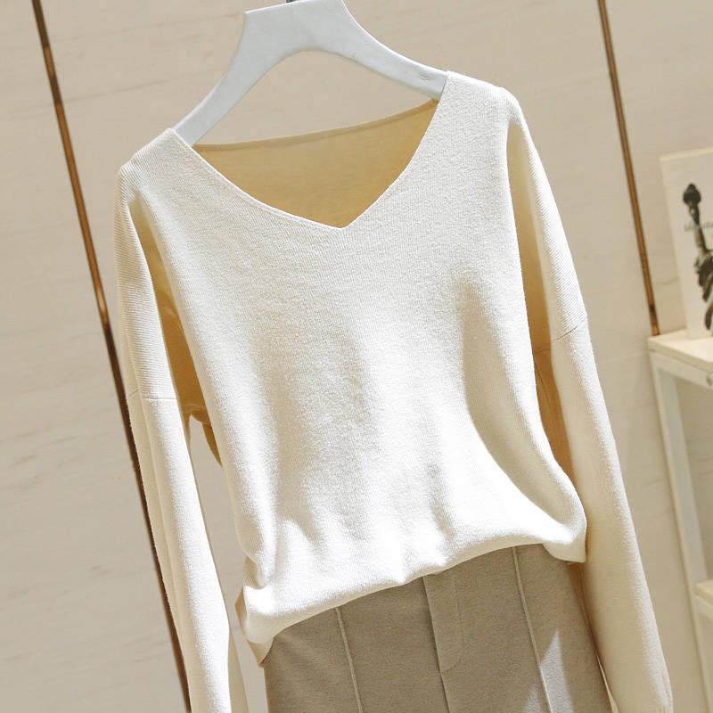Winter Loose Long-sleeved V-neck Sweater Women Warm Sexy Sweatshirts Bottoming Shirt Women