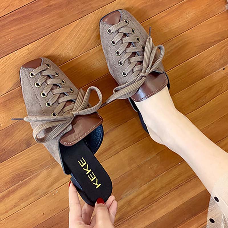 Half Slippers Women's Outer Wear Spring and Summer All-match Fashion Society Square Toe Flat Sandals Women