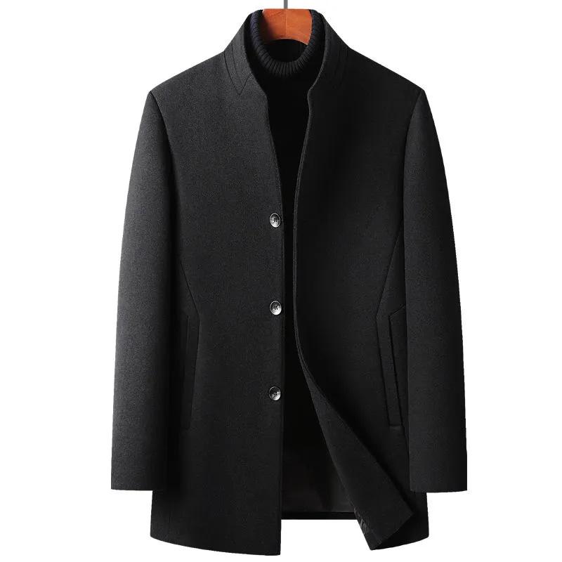 Men's Spring and Autumn Coat Men's Mid-length Woolen Solid Color Lapel Coat Men's Trench Coat