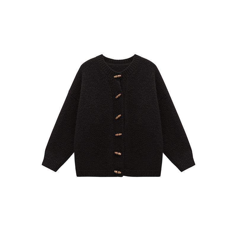 Retro Red Horn Buckle New Autumn and Winter Sweater Women's Knitted Cardigan Jacket Women Loose Outer Wear Korean Version of All-match