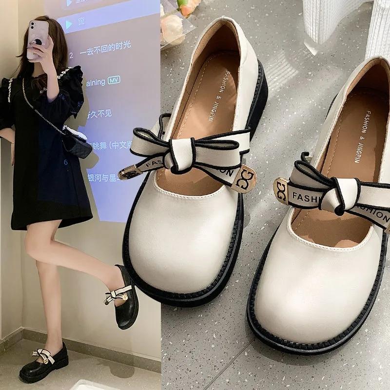Female British Loafers Summer Small Leather Shoes Retro Medium Heel Comfortable Shoes Cute Low Wedge Lady Shoes with Skirt Lolita Shoes for Girls