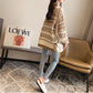 Vintage  Printed Mid-length Thick Sweater Women Loose Casual Knit Sweater Round Neck Pullover Fair Isle Jacquard Sweater