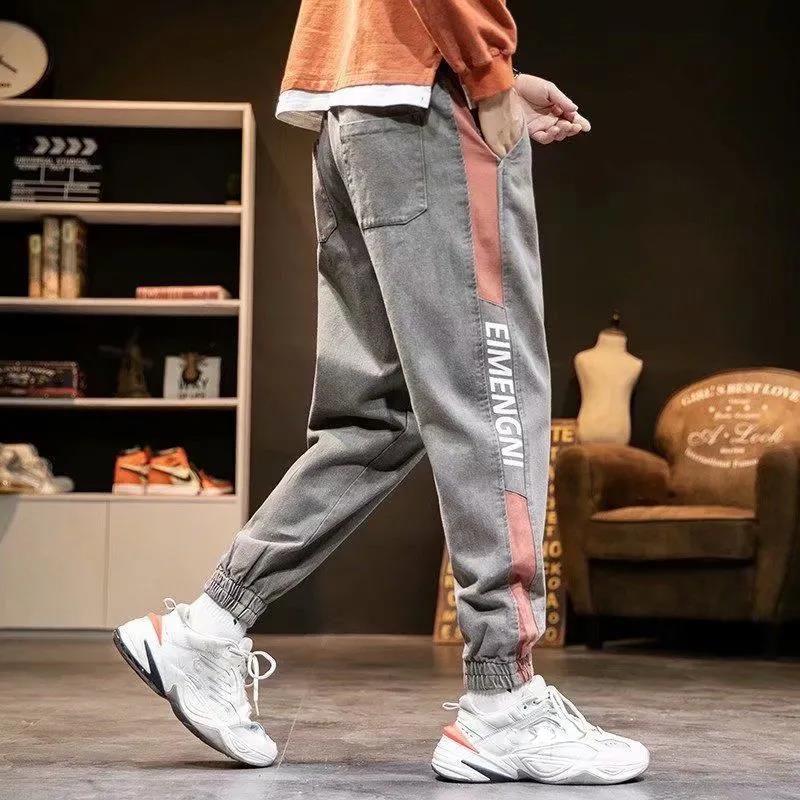 Loose Stitching Overalls Jeans Men's Large Size Loose Student Casual Spring and Autumn Harem Trousers
