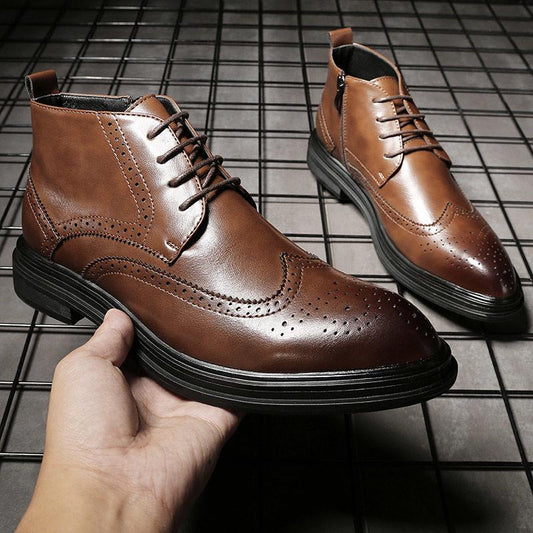 Autumn Men's Casual Leather Shoes Men Winter Plush Business Shoes Men's British Style Martin Boots