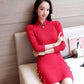 Winter China Tradition Sexy Slim Bodycon Knit Skirt Traditional Buckle Bottom Sweater Dress