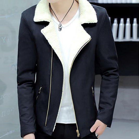 Men's Cotton Jacket Winter Thickening Plus Velvet Fashion Trend Casual Lamb Wool Slim Men's Jacket