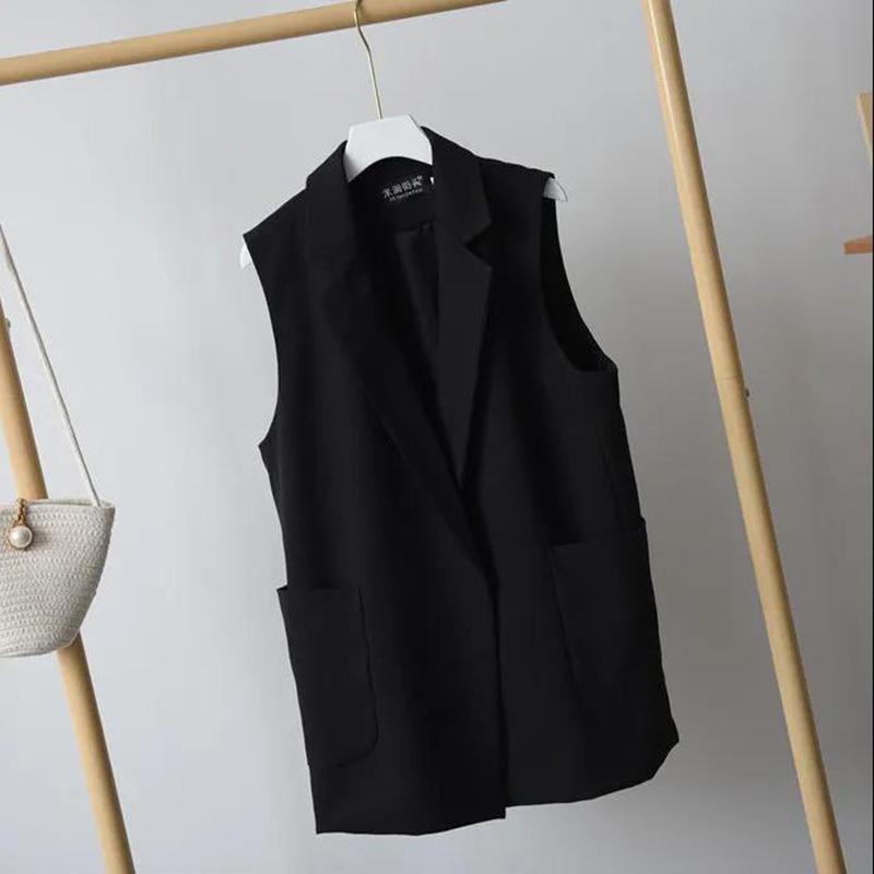 Women's Suit Waistcoat Mid-length Waistcoat Loose and Thin Waistcoat Sleeveless Suit Jacket Women's Loose Sleeveless Comfortable Jacket