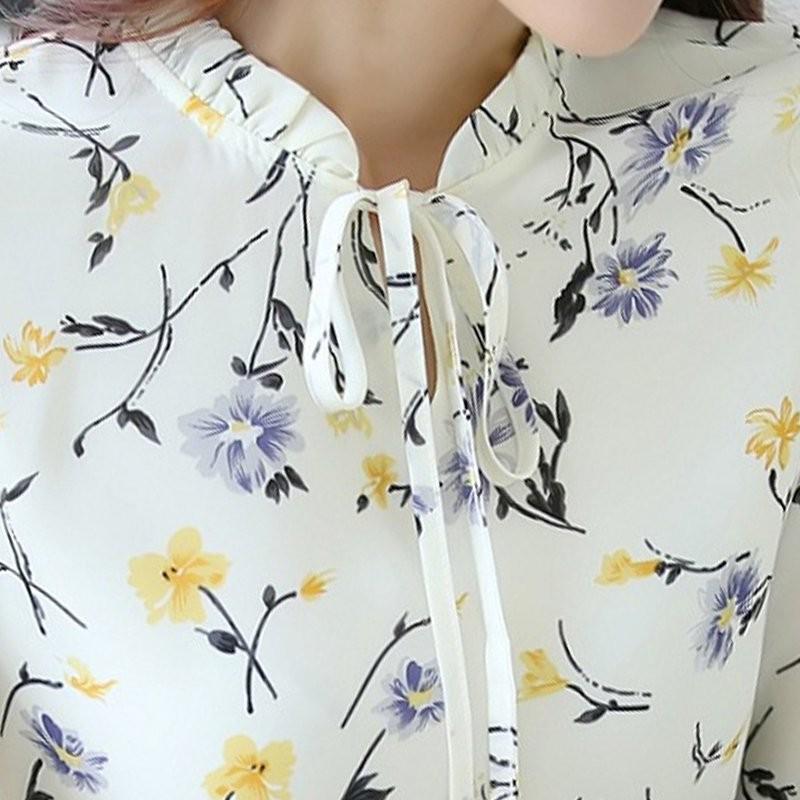 Fashion Floral Tops Blouses Women Long Sleeve Shirts Print Chiffon Blouse Women