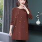 Women's Clothing Autumn and Spring Ladies Round neck Flower embroidery Long-sleeved Casual Loose T-shirt Pullover
