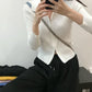 Polo Collar Knitted Cardigan Women's Thin Slim Slimming Short Double-headed Zipper Long-sleeved Top