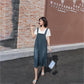 Denim Suspender Skirt Spring Summer Loose Over The Knee Mid-length Suspender Dress Thin