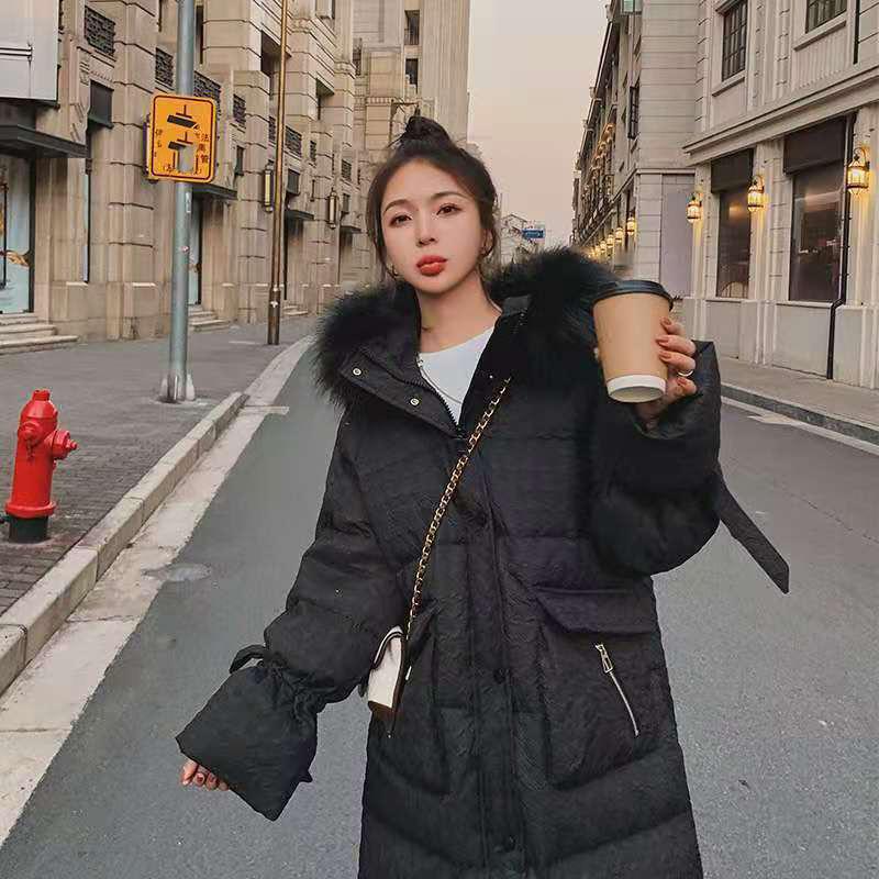 Winter New Style Loose Long Padded Jacket Padded Down Padded Jacket Coat Fluffy Big Fur Collar Over The Knee Long Down Jacket Elegant and Beautiful
