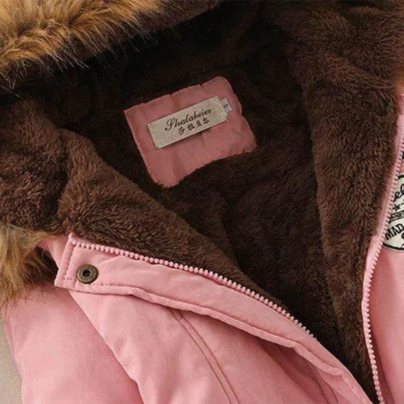 WTEMPO Fleece Hooded Cotton-padded Jacket Women's Waist Lamb Velvet Student Cotton-padded Jacket with Woolen Collar Padded Jacket