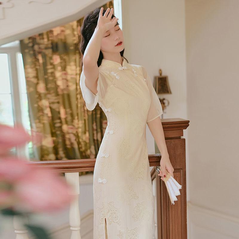 Improved Version of Chinese Style Women's Hanfu Cheongsam Women's Retro Elegant Long Temperament Dress Slim Cute Retro Style Embroidery Pattern