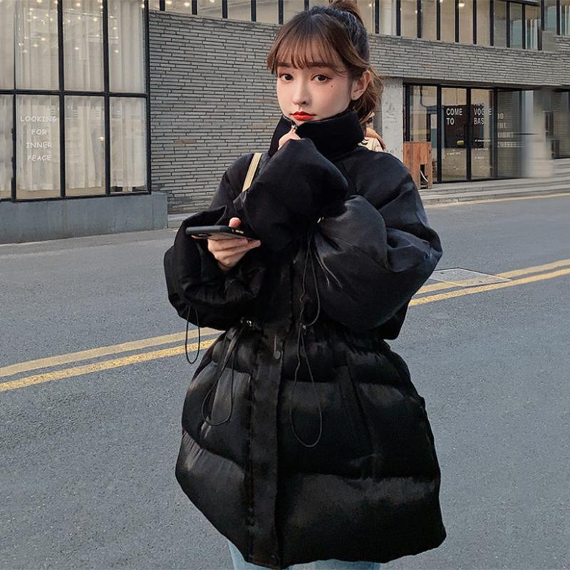 Women's Winter Korean Loose Quilted Coat Warm Stand-collar Down Jacket Women's Glossy Mid-length Down Jacket