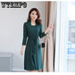 Large Size Women 'S Fake Two Piece Dress Female Long Sleeve Cover Belly Mother 'S Slimming