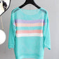 Spring and Summer Hollow Knitted Sunscreen Jacket Top Women's Loose Thin Color Stripes