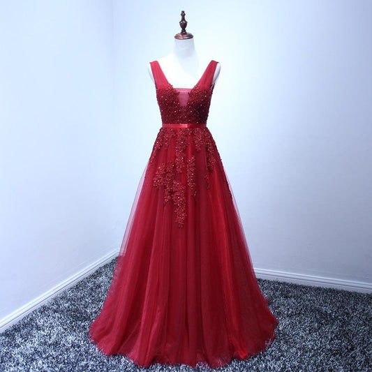 Charming Sexy Women Dress A-Line V-Neck Sleeveless Elegant Embroidery Long Prom Dress Evening Dress