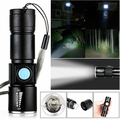 Mini Q5 Zoomable USB Rechargeable Ultra Bright LED Flashlight Torch 3 Modes Wth Beam Focusing Zoom