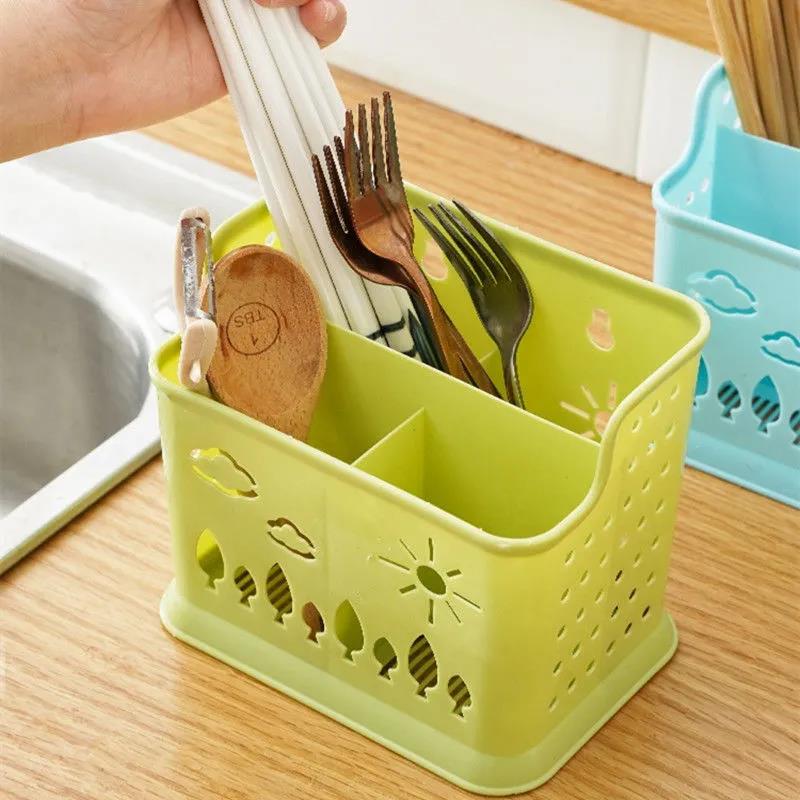 Wall-mounted Multi-cell Drain Chopstick Holder Chopstick Cage Household Multifunctional Chopsticks Storage Box Can Be Vertical Plastic Chopstick Cage
