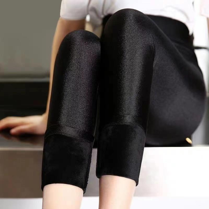 Autumn and Winter Plus Velvet Luster Leggings Women's Outer Wear High Waist Slimming Plus Size Yoga Pants Women