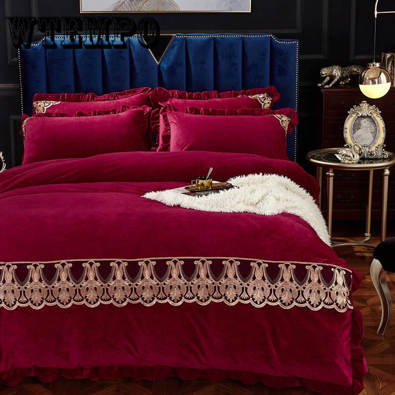 Bedding Set Winter Duvet Cover Sheet Bed Cover Queen King Size Luxury Lace Beddings Dector