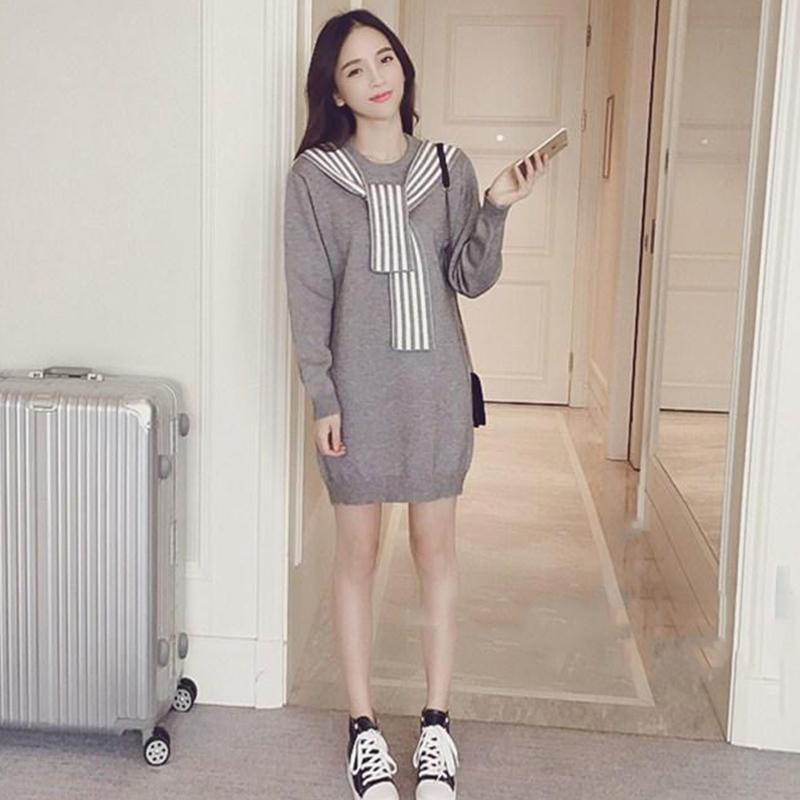 Knitted Dress Women Spring and Autumn Women's Fit Inside A Sweater Dress Mid-length Temperament Skirt