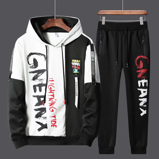 WTEMPO Men Sports Suit Hooded Pullover Suit Spring Campus Sportswear Casual Loose Clothing for Youth