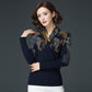 Women's vintage Printed Wool Sweater V-neck Large Size Pure Wool Knitted Sweater Bottoming Shirt Middle-aged Mother Wear