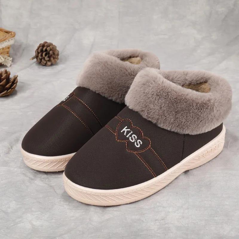 Leather Cotton Shoes Winter Home Outdoor Cotton Shoes Waterproof Winter Pu Leather Thick Bottom Non-slip Warm Couple