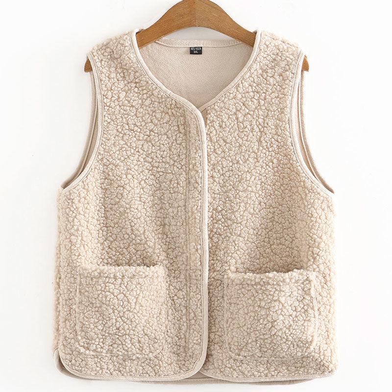 Faux Lamb Fleece Waistcoat Vest Jacket Women's Short Autumn and Winter New Style Loose Waistcoat To Keep Warm and Soft