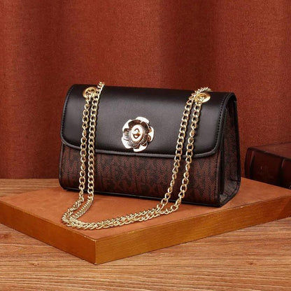 Ladies Leather Texture Brown Bag Camellia Casual Fashion Versatile One Shoulder Messenger Bag