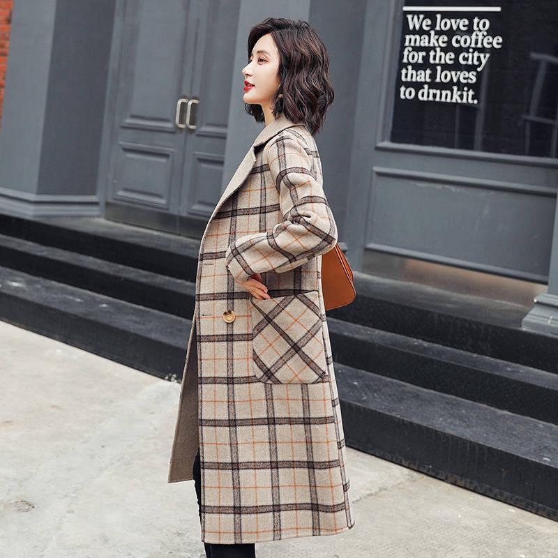 Long Women's Coat Lapel 2 Pockets Wool Jackets Coats Female Outerwear Lady Overcoat Women Wool Coat