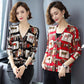 Autumn Winter Women's Knitted Sweater V-neck Bottoming Shirt Fashion Printing Sweater