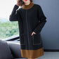 Autumn Winter High Quality Contrast Color Sweater Dress Women Knit Dress Long Loose Pullover Sweater Dress with Pockets for Inner or Outer Wear
