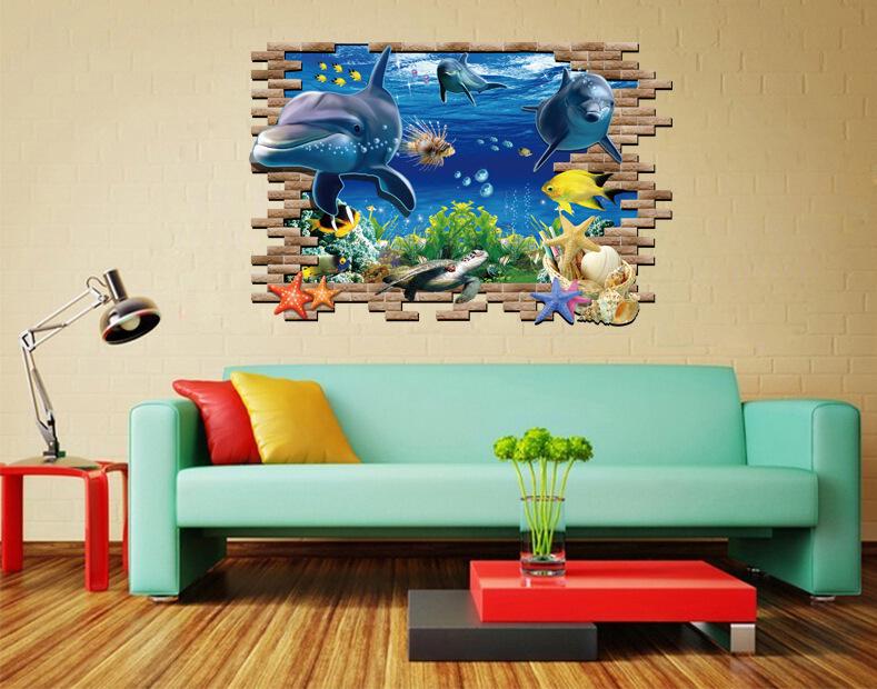 personality self-adhesive living room bedroom 3D wall stickers can move the underwater world