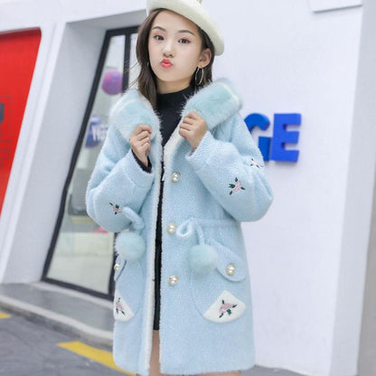 Girls' Warm and Windproof Jacket Mink Velvet Coat Korean Mid-length and Velvet Thick Winter Clothes