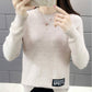 Women Short Warm Round Neck Pullover Sweater Green Thicken Knitted Bottoming Shirt Coat