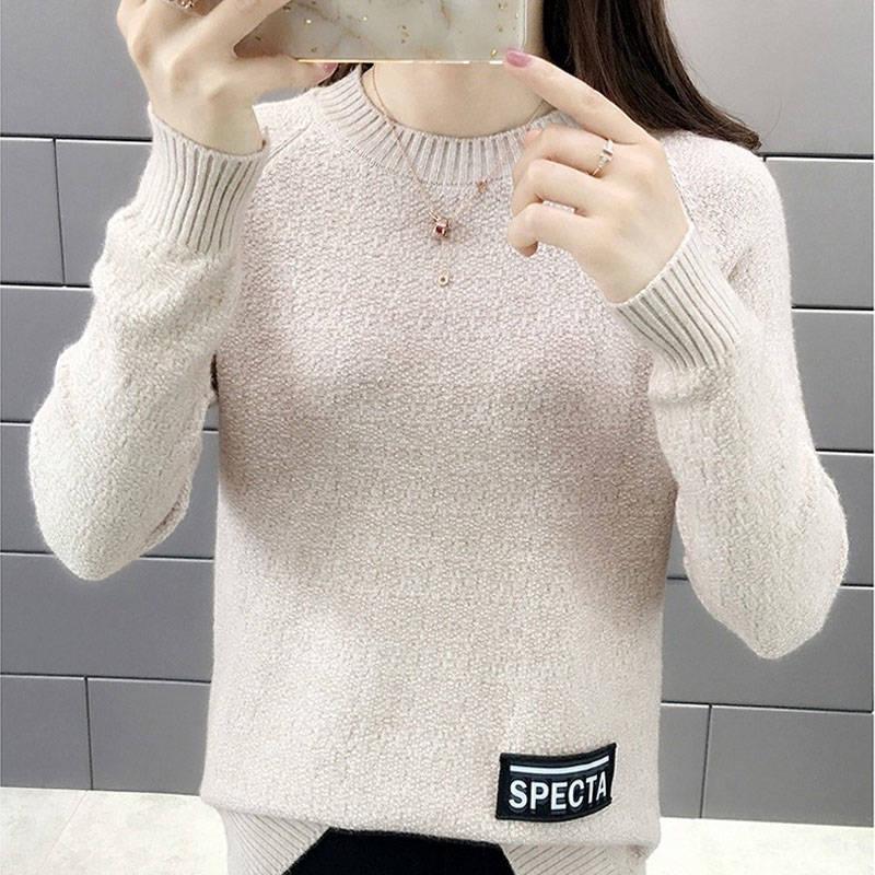 Women Short Warm Round Neck Pullover Sweater Green Thicken Knitted Bottoming Shirt Coat