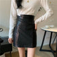 Women's Sexy Leather Skirt Glossy PU leather short Solid zipper Split A-line Skirts