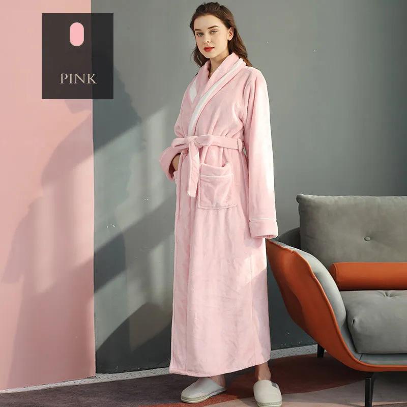 Autumn Winter Coral Fleece Nightgown Women's Lengthened Thickened Couple Nightgown Plus Size Bathrobe Pajamas
