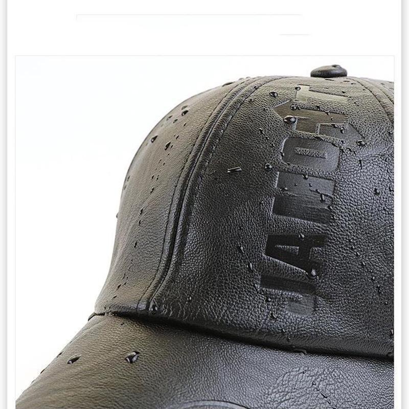 Pu Leather Baseball Cap Embossed Stencil Letters Men's Outdoor Peaked Cap Casual Warm Hat Waterproof Breathable Baseball Cap