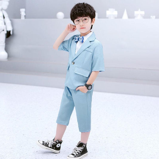 Boys Suit Three-piece Small Suit Host Piano Performance Clothes Male Flower Girl Dress Handsome British Tide