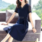 Chiffon Dress Mid Length Ladies Loose Large Size Short Sleeve V-Neck Skirt