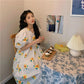 Women's Summer Long Dress Puff Sleeve Floral V-Neck A-Line Dress