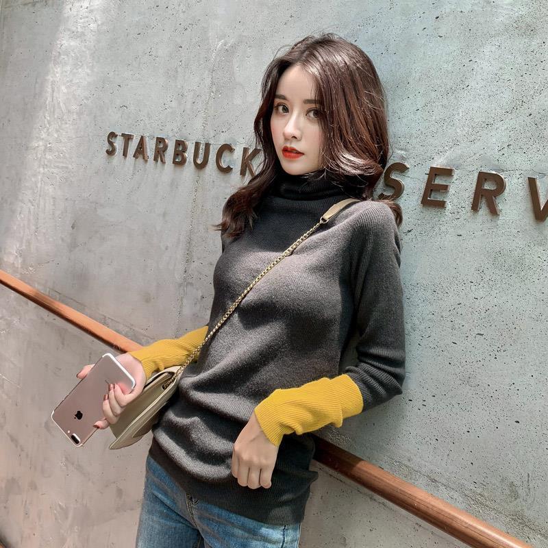 Slim Turtleneck Bottoming Sweater Women's Long-sleeved Hit Color Sweater Autumn and Winter