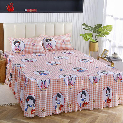Three-piece Bedroom Twill Bed Skirt Bedspread Double Non-slip Mattress Protection Cover Skin-friendly Bed Cover and Dust Cover