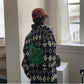 Autumn Winter Check Color Contrast V-neck Long  Sleeved Sweater Jacket Women Retro College Style Loose Knit Cardigan Outer Wear
