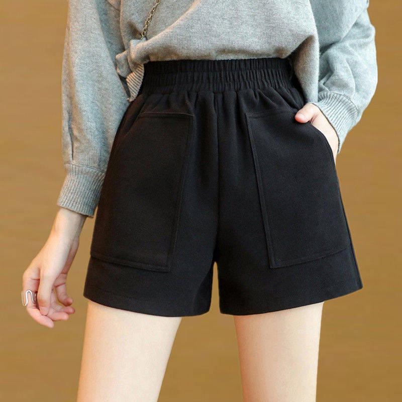 Simple Women Casual Shorts Body Workout Warm Hairy Shorts Female Loose Wide Leg Short Pants